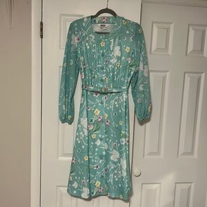 Vintage Montgomery Ward 1970s Floral Belted Maxi Dress size 14 Mint Green